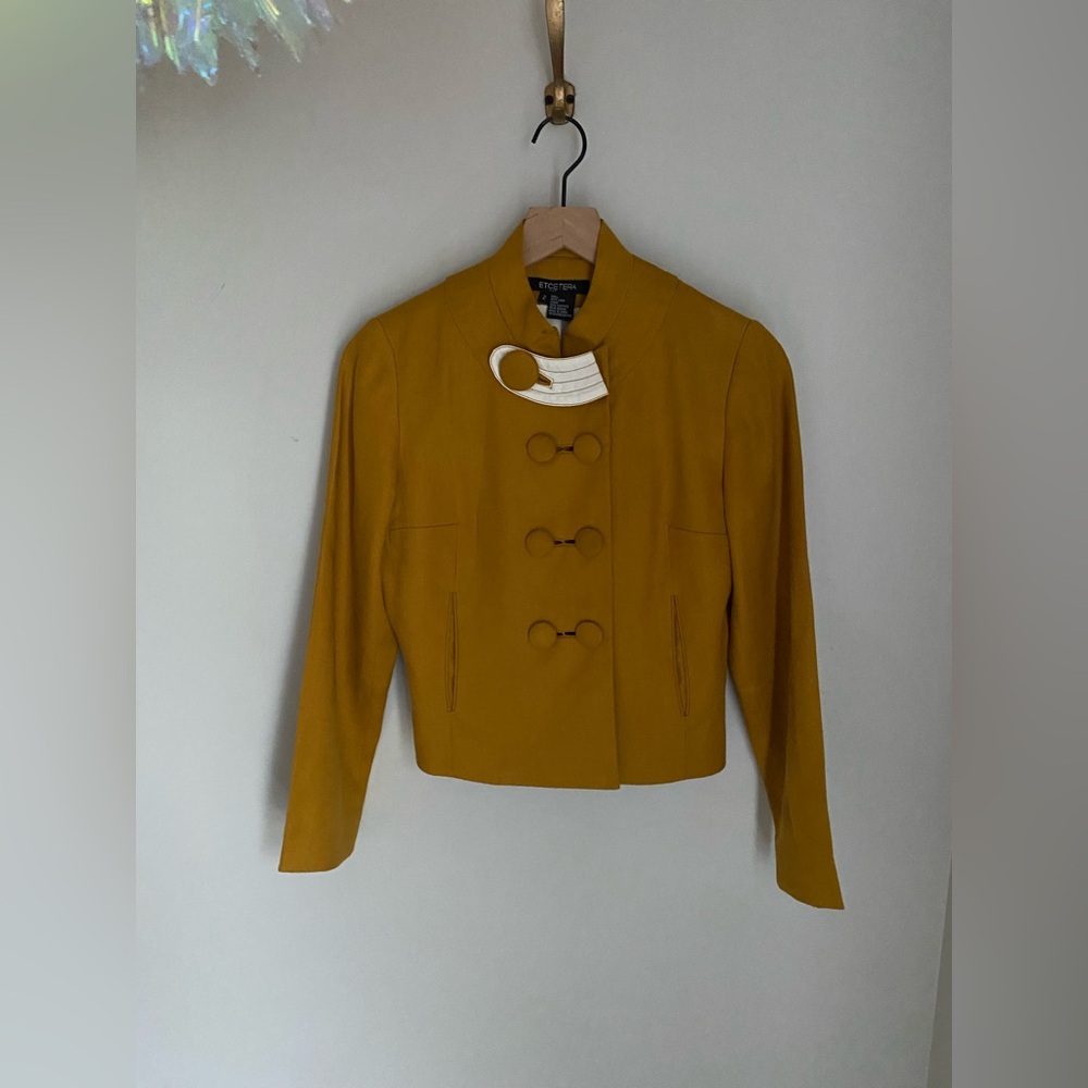 Vintage Etcetera Mustard Yellow Linen Double Button Blazer Size 2‎